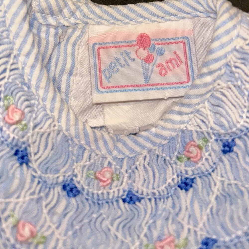 Petit Ami Blue and White Striped, Hand-knotted Baby Dress - Picture 7 of 9